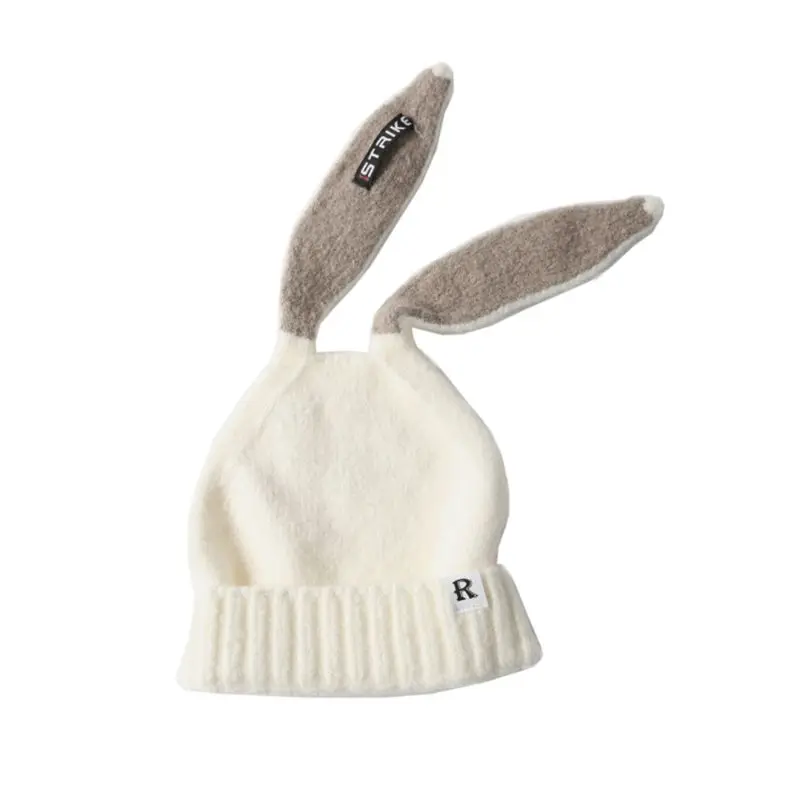 Коллекция года, детские зимние шапки для девочек и мальчиков, теплые вязаные милые кролик длинное ухо, шапочка, новинка года, Осень-зима - Цвет: Белый