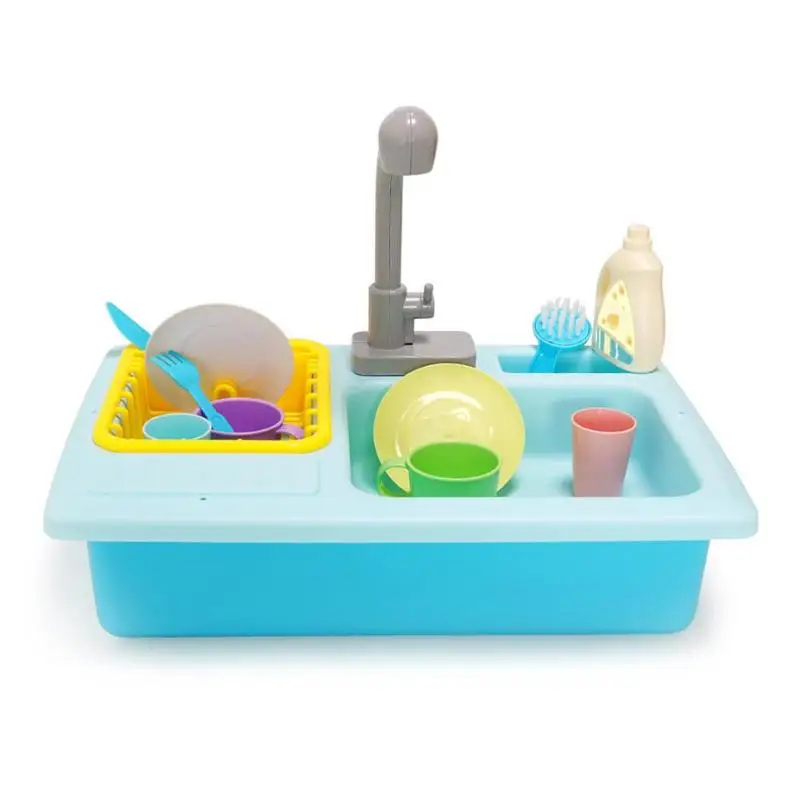 Пластиковая имитация электрическая раковина для посудомоечной машины ролевые игры набор кухонных игрушек - Цвет: Синий