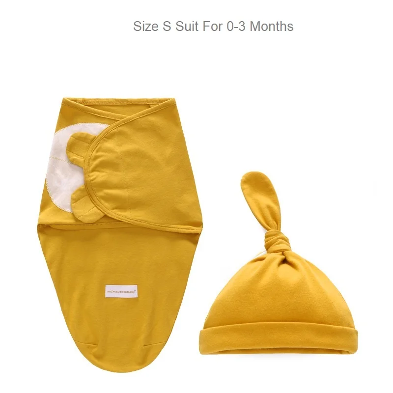 Yellow Set 3M Пеленка+ шапочка для новорожденных, конверт, одеяла, мягкий спальный мешок для младенцев, спальный мешок, постельные принадлежности, теплый детский кокон, пеленание детей - Цвет: Yellow Set 3M