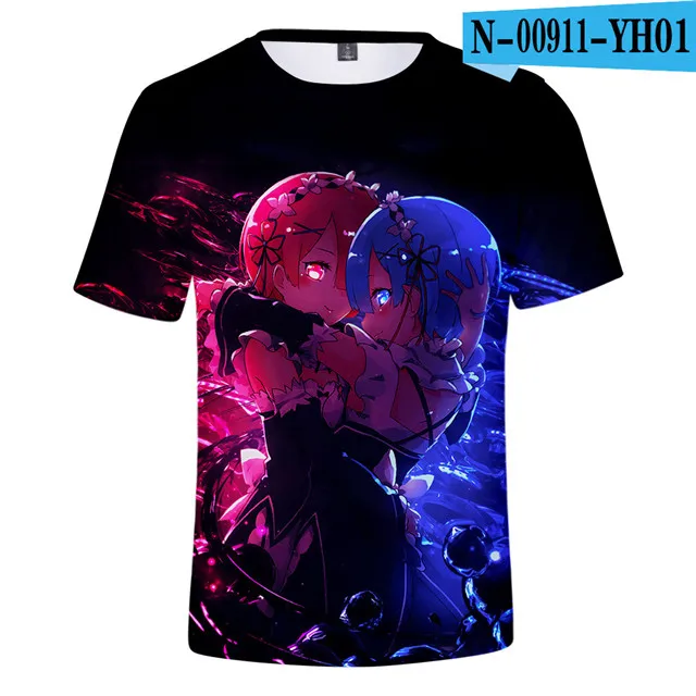 3d-dt156 Re ZERO Starting Life in anthorn World, футболка Rem Ram, женская и мужская футболка с коротким рукавом, футболка для косплея, футболки с аниме, топы, одежда - Цвет: 3d-dt156