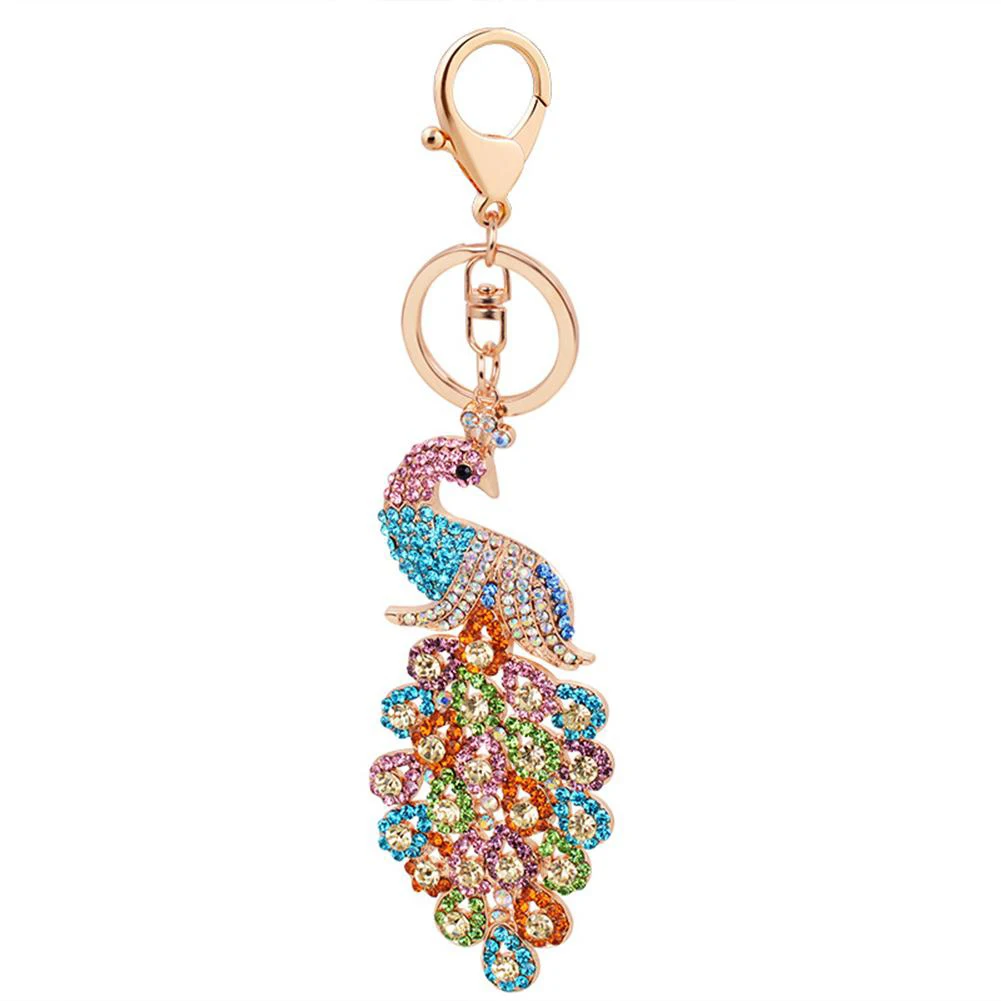 JOUDOO Peacock Keychain with Rhinestone for Bags or Purse GJ008