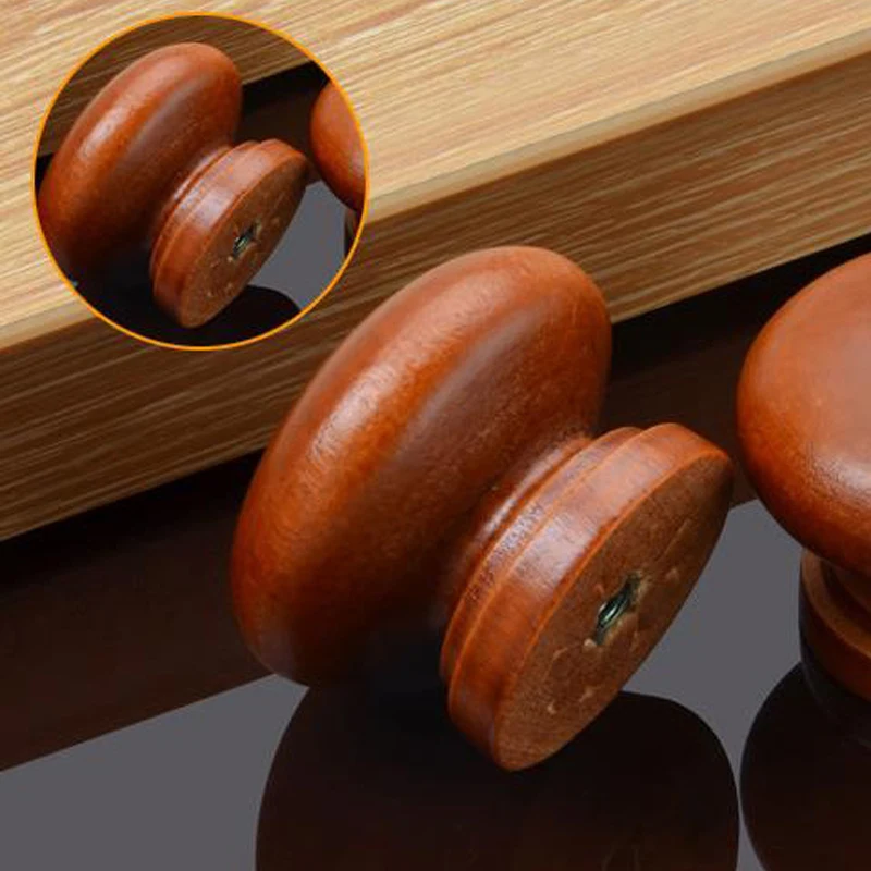 Door Knobs Cabinet Drawer Knobs Natural Wooden Round Handles Solid Wood Door Knobs Single Hole Cabinet Drawer Wardrobe Pulls Home Decorate Furniture Hardware