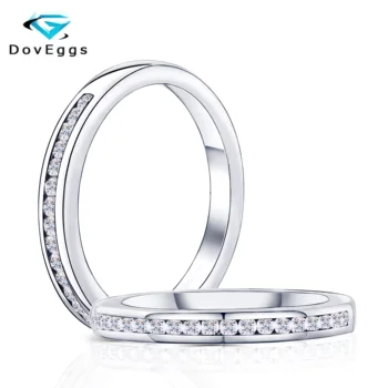

DovEggs New Arrival Solid 10K White Gold 1.4mm GH Color Moissanite Half Eternity Wedding Band For Women