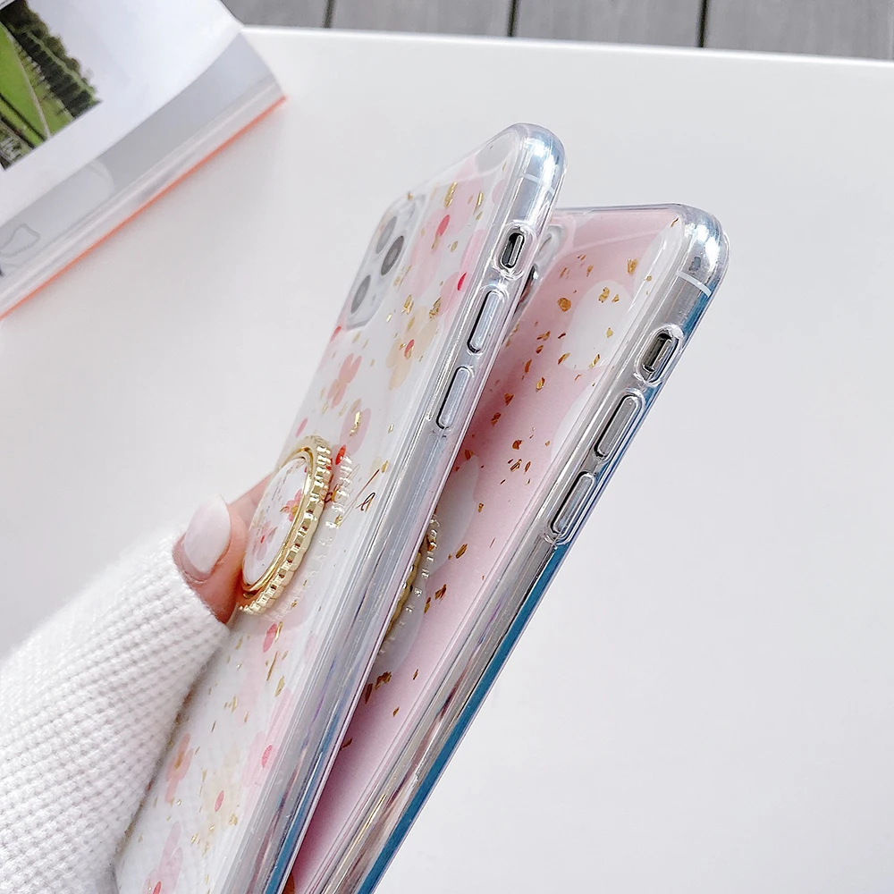 LOVECOM Cute Flower Gold Foil Phone Case For iPhone 11 Pro Max XR XS Max 7 8 Plus X SE 2020 Ring Stand Soft Epoxy Back Cover LOVECOM Cute Flower Gold Foil Phone Case For iPhone 11 Pro Max XR XS Max 7 8 Plus X SE 2020 Ring Stand Soft Epoxy Back Cover