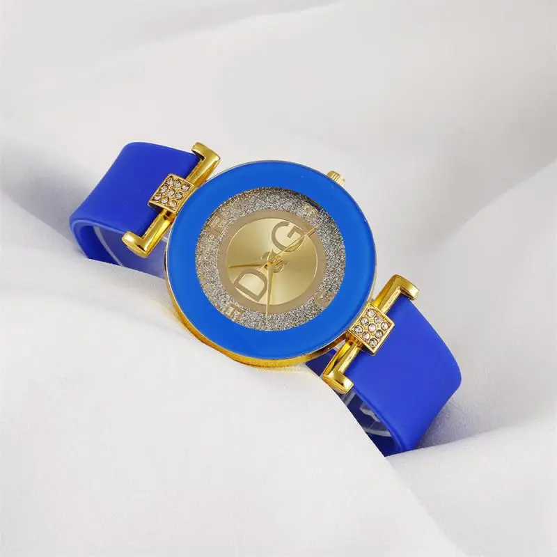High Quality Dqg Brand Simple Crystal Fashion Quartz Female Watch Black Design Silicone Strap Large Dial Creative Fashion