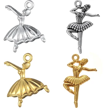 

Skyrim Elegant Artist Ballet Dancer Charms Dance Girl Silvery Golden Pendants For Handmade Necklace Jewelry Making Women 20Pcs