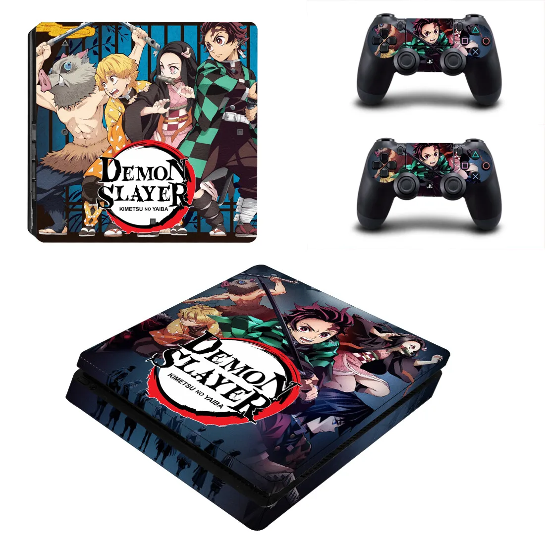 Demon Slayer PS4 Slim Skin Cover Sticker Decal Vinyl for Playstation 4 PS4 Slim Skin Console and 2 Controllers