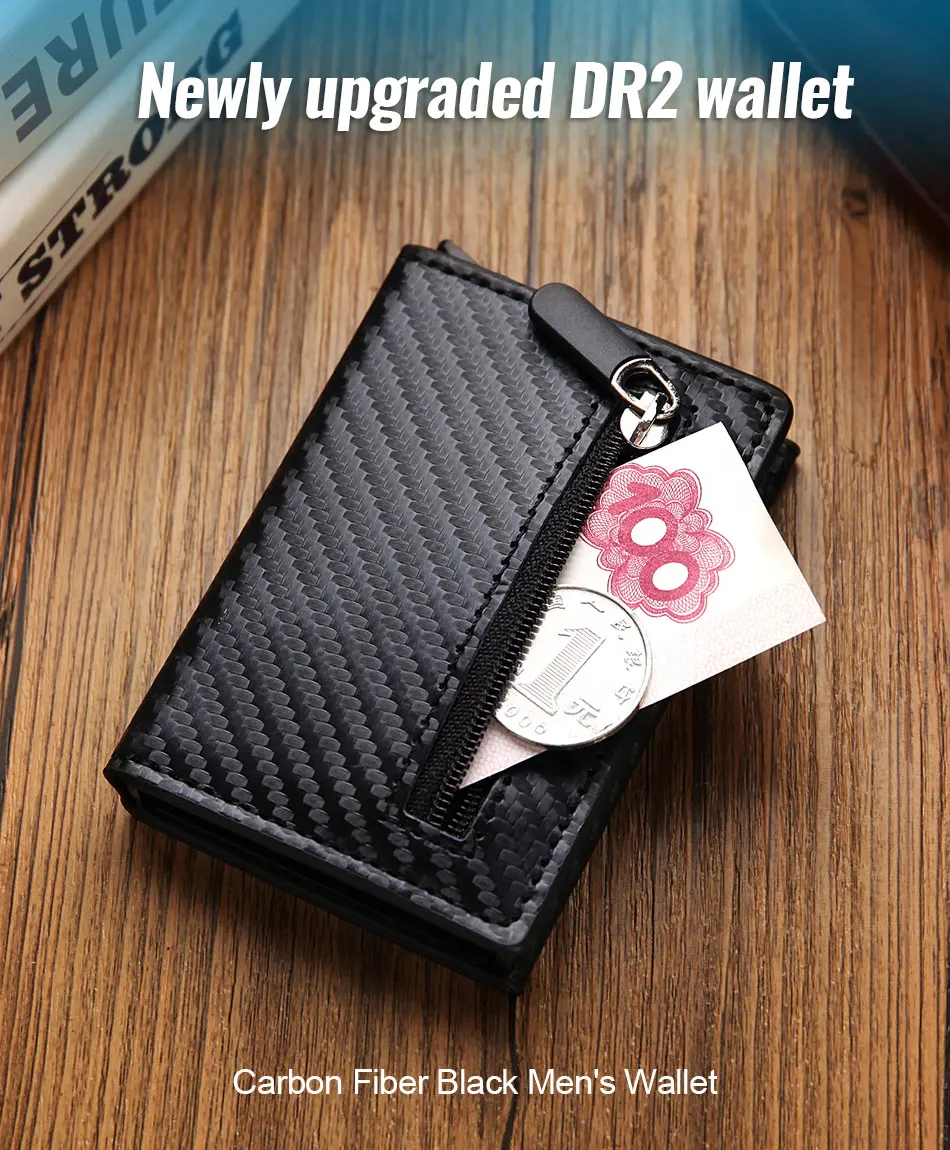 Slim Carbon Fiber Rfid Men Wallets Pu Leather Card Holder 