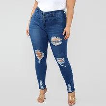 Новые рваные джинсы для женщин большие размеры рваные брюки стрейч узкие брюки, леггинсы рваные джинсы на молнии