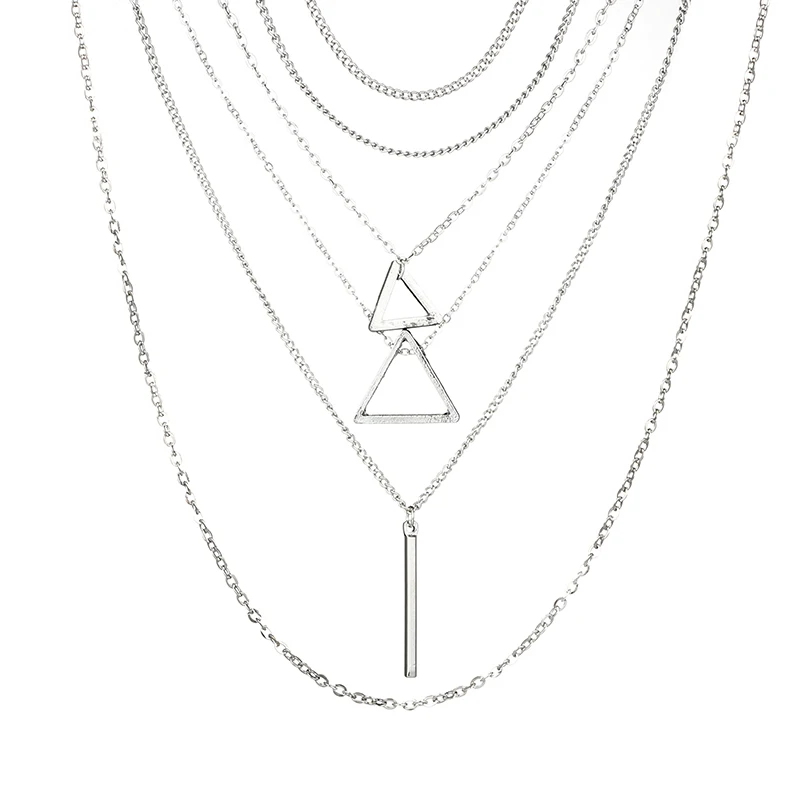 Tocona Bohemian Triangle Bar Stick Pendant Chokers Necklaces for Women Multi Layer Silver Color Necklace Collar Jewelry 6424 - Image 3