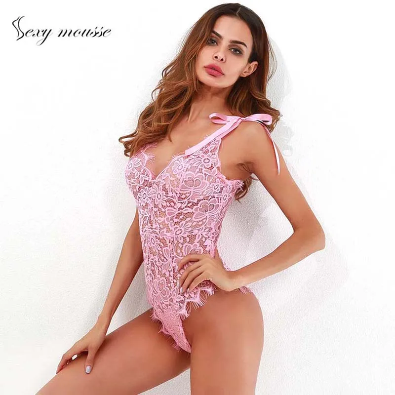 

Sexy mousse waist trainer corset lingerie Jumpsuits women Deep V-neck sleeveless lace-up black mesh ladies bodysuit underwear