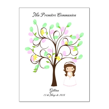 

Qianxiaozhen Personalized Canvas Fingerprint Tree Signature DIY Guest Book For Girls First Holy Communion Souvenir Decorations