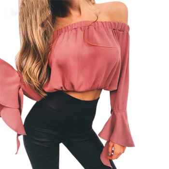 

New Fashion Women's Sexy Off Shoulder Crop Tops Summer Casual Loose Tops T-shirt Sexy Street Wear 2018 Hot Sale