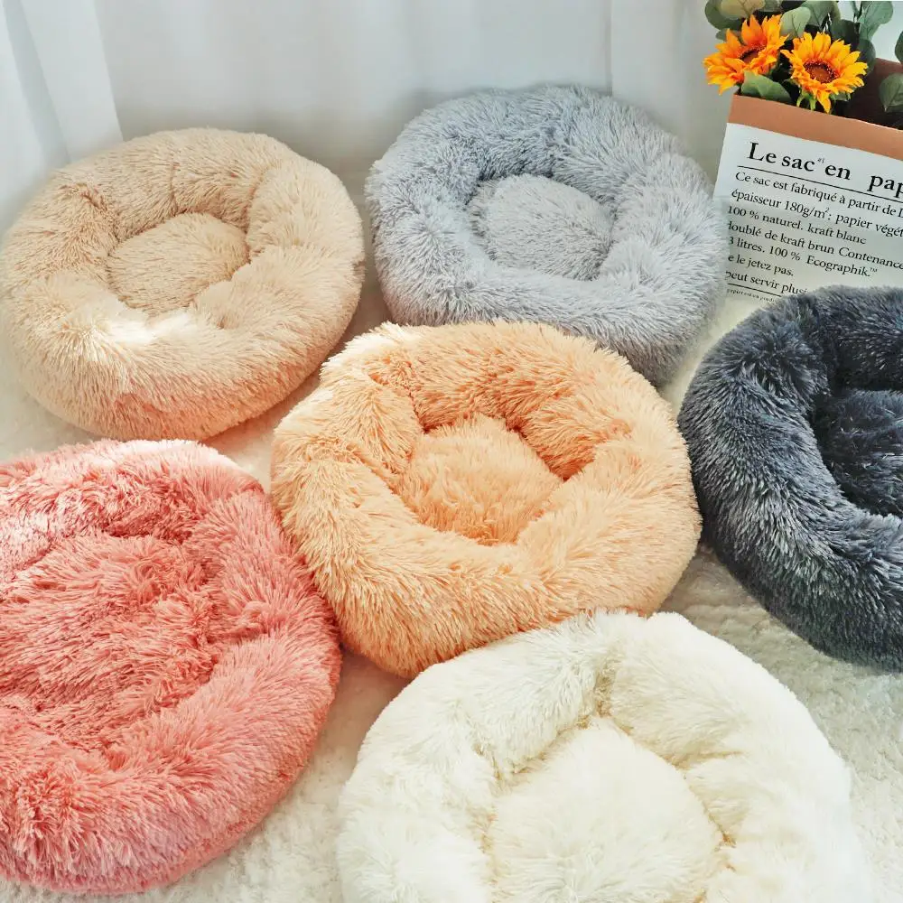 Soft Bed Long Plush Winter Cat Mat Beds Round Cushion