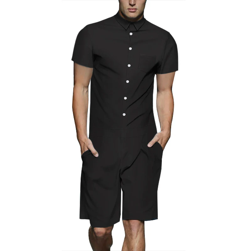 

Mens Rompers Fashion Solid Color Patchwork Men Jumpsuit Summer Hoiday Hawaiian One Piece Playsuit Slim Fit Men's Overalls M-3XL