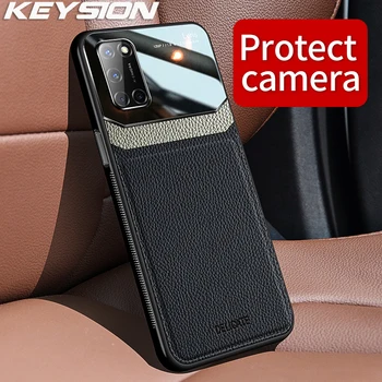

KEYSION Fashion Shockproof Case for OPPO A52 A72 A92 Leather Lens Tempered Glass Phone Back Cover For OPPO A52 A72 A92