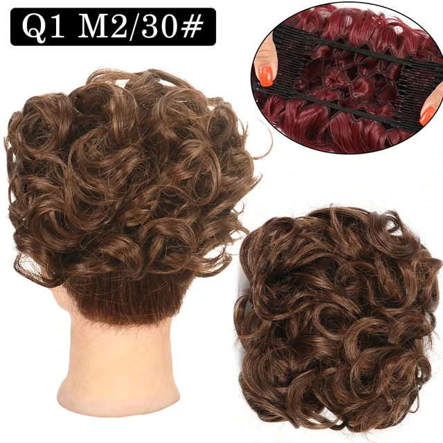 Synthetic Curly Elastic Band Chignon Plastic Comb Clips in Hair Extension Hair Bun Updo Cover Hairpieces Hair Accessories Q1 M2-30