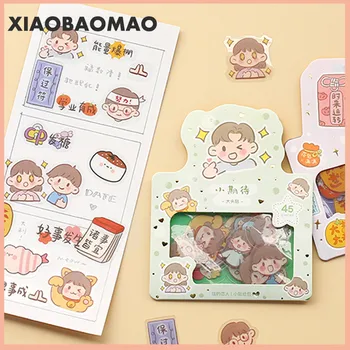 

45 sheets / pack Cute Cat PVC Sticker Cartoon Flower Cat Girl Boy Decoration DIY Ablum Diary Scrapbooking Label Sticker Statione