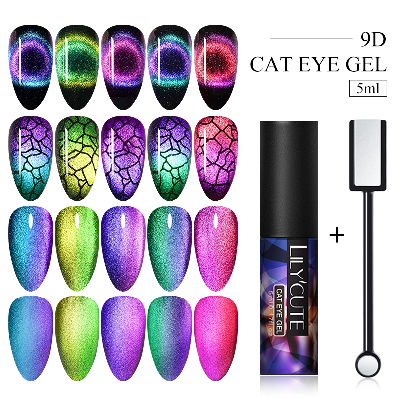 LILYCUTE 9D кошка Гель лак для использования с магнитом Хамелеон био Гели Soak Off УФ гель