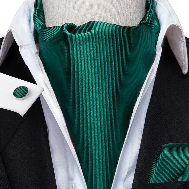 Зеленый однотонный Шелковый Аскот Карманный квадратный шейный платок Ascot резинка для волос самостоятельно британский стиль джентльмен платье шарфы Галстуки вечерние комплект Ascot