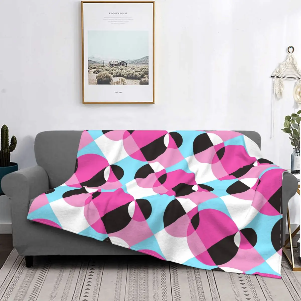 

Abstract Geometric Shapes Hand Drawn Blankets Fleece Decoration Ultra-Soft Throw Blankets for Bedding Bedroom Plush Thin Quilt