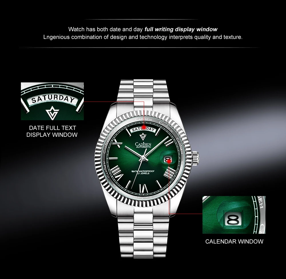 CADISEN 2021 Men Watches Swimming 10Bar Waterproof Screw Crown Japan Miyota Movement Mechanical Watch Newest Version Wristwatch