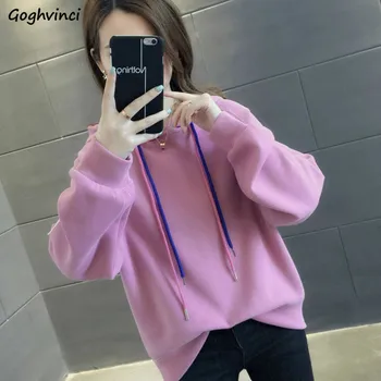 

Hoodies Women Solid Simple All Match Pink Hoodie Womens Clothing Korean Style New Trendy Pullover Comfortable Thick Harajuku