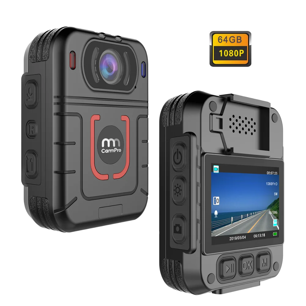 

CammPro M831 HD 1296P Police Body Camera 64GB 13 Hours Recording Wearable Camera Night Vision Security Guard Personal Recorder