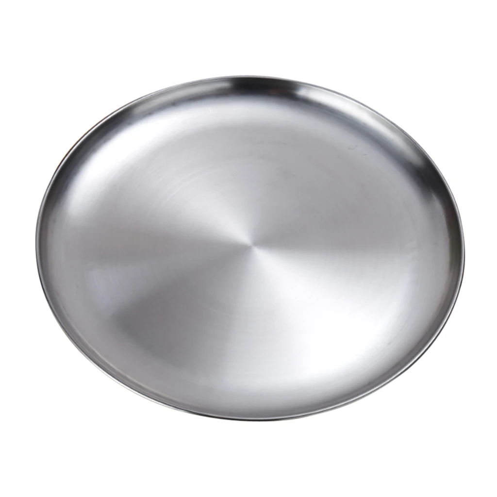 Stainless Steel Flat Dinner Plate Dish Plate Double Insulated Thick Platter Salad Plate For BBQ 14cm