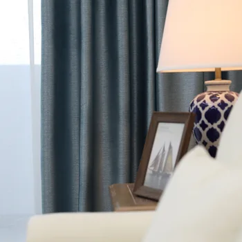 

New Blue-gray Wood Grain Carving Shading Curtains for Living Dining Room Bedroom.