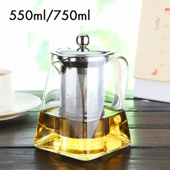 

750ML 500ML Borosilicate Glass Teapot Heat Resistant Square Glass Teapot With Tea Infuser Filter Milk Oolong Flower Tea Pot