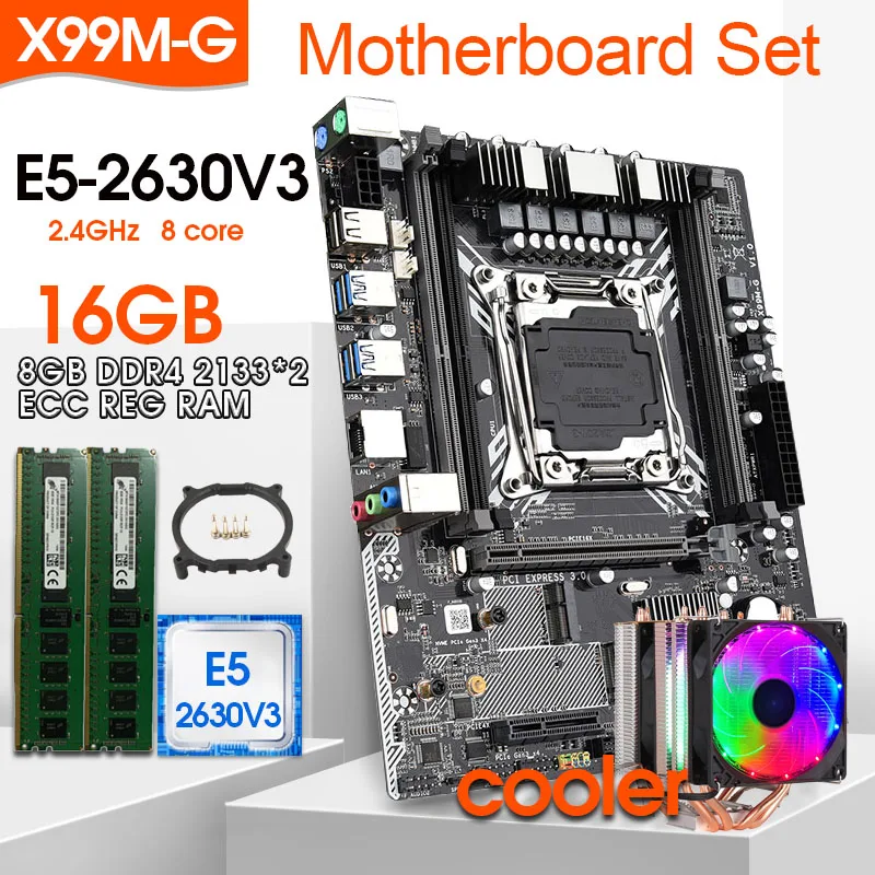 X99 motherboard set with Xeon E5 2630V3 LGA2011-3 CPU 2pcs X 8GB =16GB DDR4 memory NVME M.2 slot four copper tube cooler | Компьютеры и