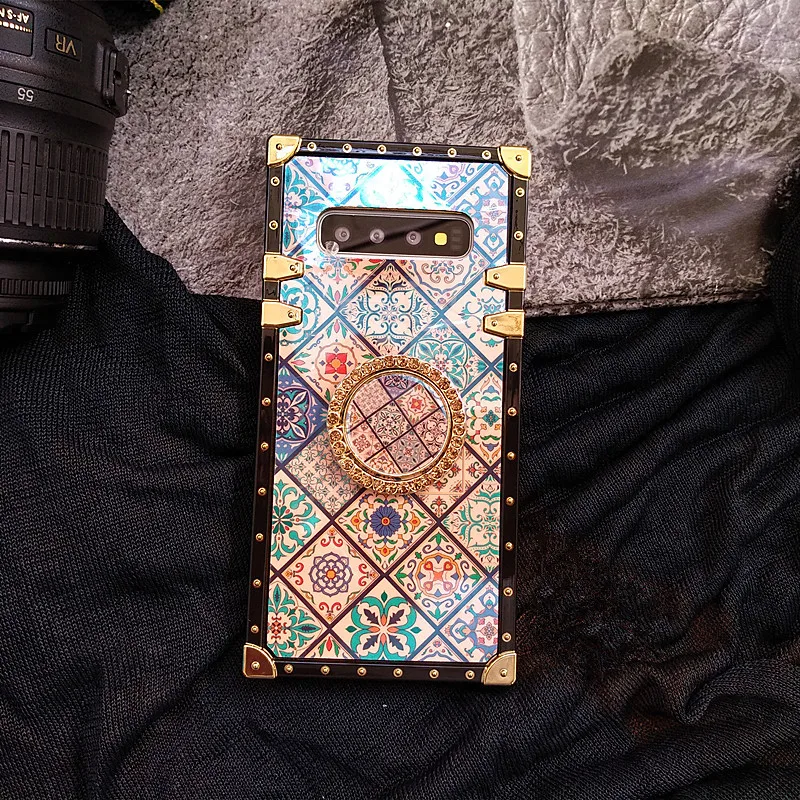 Blue Ray многоцветные сетки ромб дворцовые Цветы Чехол для samsung Note 10 8 9 Galaxy S10 S8 S9 Plus шикарная золотая заклепка квадратная крышка