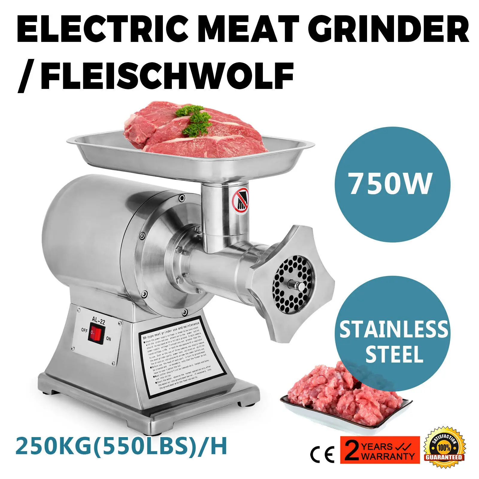 

VEVOR Meat Mincer Grinder Butcher Mincing Machine 250 Kg/h Electric Homemade 190RPM