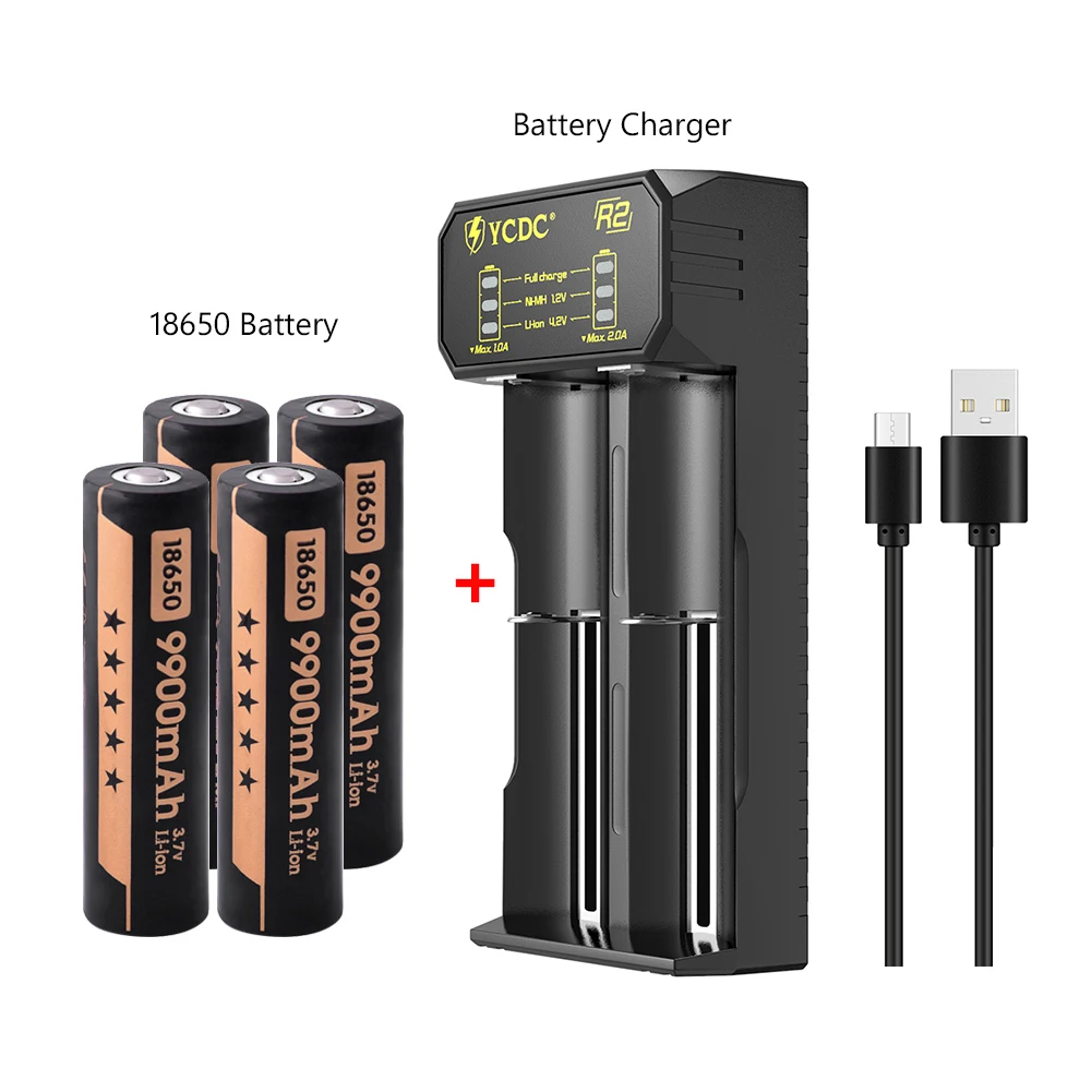 4Pcs PCS 3.7V 9900mAh 18650 battery Lithium ion batteries Rechargeable Battery For Flashlight Torch Toys and USB charger | Электроника