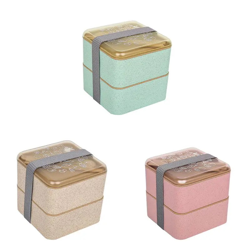 

Portable Healthy Material Lunch Box 2 Layer Wheat Straw Bento Boxes Microwave Dinnerware Food Storage Container Picnic Foodbox