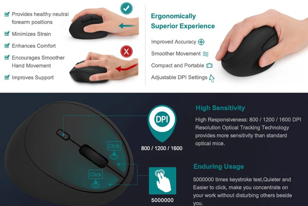 Jelly Comb Ergonomic Wireless Mouse For PC TV Laptop Ajustable DPI 2.4G Wireless Vertical Mouse Computer Office Optical Mice