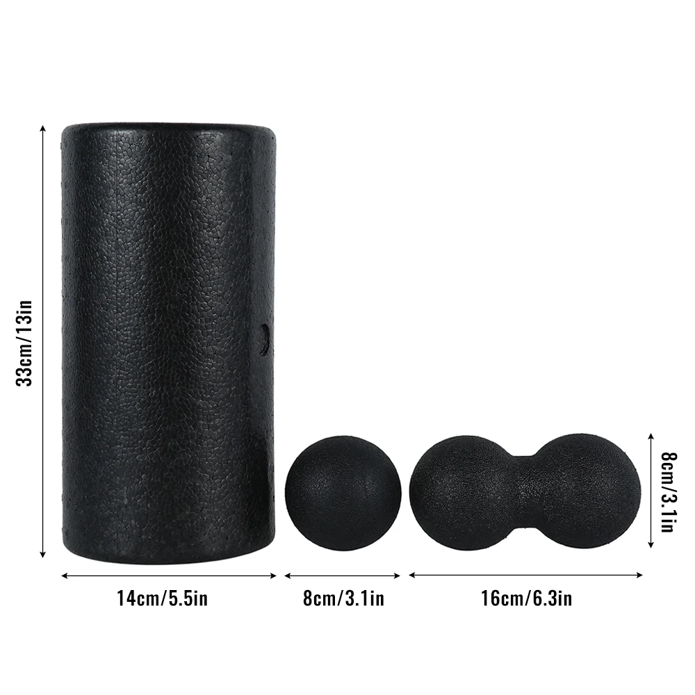 5pc Pilates Foam Roller Black Yoga Massage Foam Roller Fitness Ball Set Massage Muscle Release Exercises Equipment for Women/Men