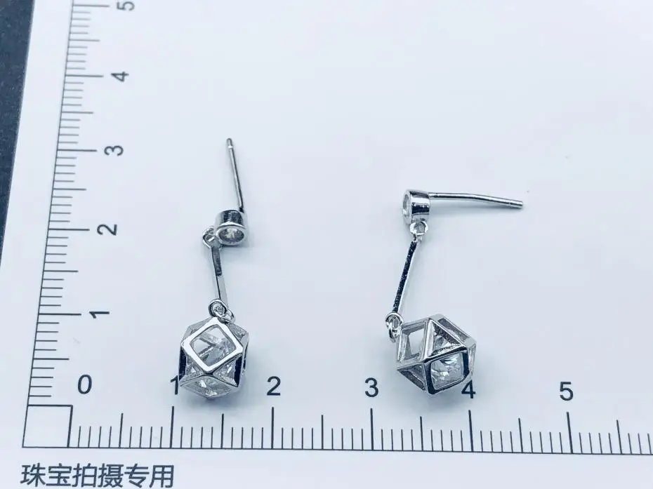 Серьги гвоздики из чистого серебра S925 пробы для девочек прямоугольные и