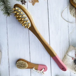 Cleaning Handheld Dry Bristles Bathing Body Massage Copper Skin Back Shower Hair Small Scrub Bamboo Double-sided Bath Brushes