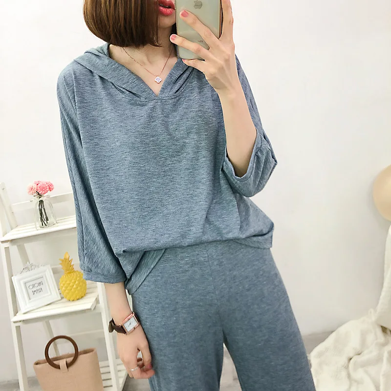 

Fashion Leisure Suit 2019 Spring And Autumn New Style WOMEN'S Dress Thin Korean-style Three-quarter Sleeve T-shirt Pants Two Pie