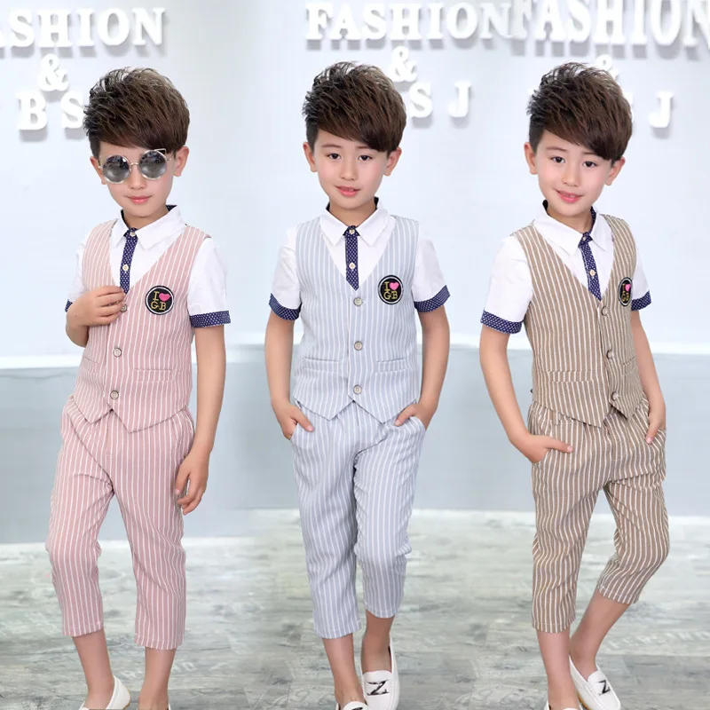 

Summer New Style BOY'S Suit Children Stripes Waistcoat Two-Piece Set England Children Performance Wear