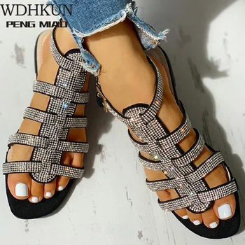 

Women's Sandals Woman Gladiator Ankle Straps Shoes Women Outdoor Rome Crystal Bling Female Beach Ladies Fashion 2020