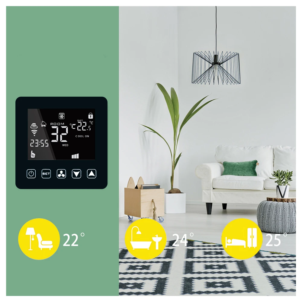 

Air Conditioner Fan Digital Thermostat WiFi Touch Scereen Temperature Controller Programmable Thermostat LCD Display Mode