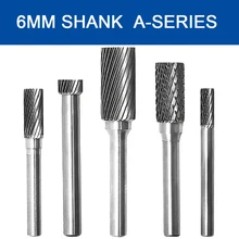 

6mm Shank Carbide Burr Bit Rotary File Cylindrical Milling Cutter Single and Double Groove For Grinding Metal Wood Carving