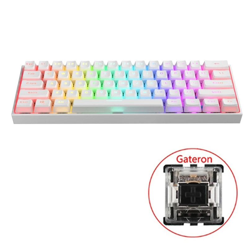 61 Keys Type-C RGB LED Double Skin Milk Shot Backlit Wired Mechanical Keyboard Mini Gaming Keyboard Gateron Switchs for PC