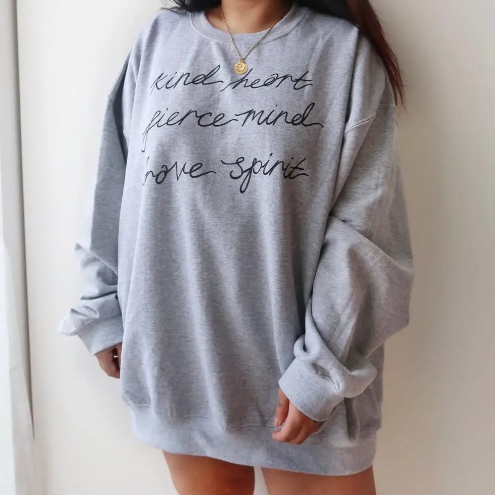 Gray-black txt KIND HEART, FIERCE MIND, BRAVE SPIRIT, свитер из чистого хлопка для женщин, Модный Графический хипстер, одежда унисекс, пуловеры, топы - Цвет: Gray-black txt