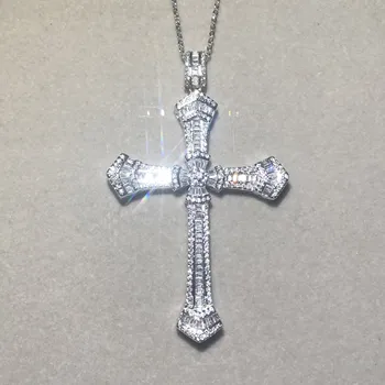 

Christianity Cross pave Square Diamant Pendants Real 925 silver With chain Necklace For women Men Luxury Gem stone Jewelry