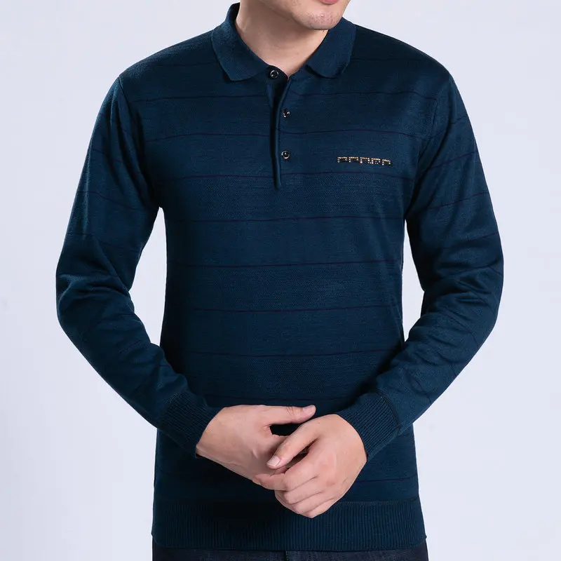 Men Elegant Woolen Blend Thick Fleece Shirts Dark Blue Green Cross Stripe Turn Down Collar Long Sleeve Wool Cashmere Blouse Male
