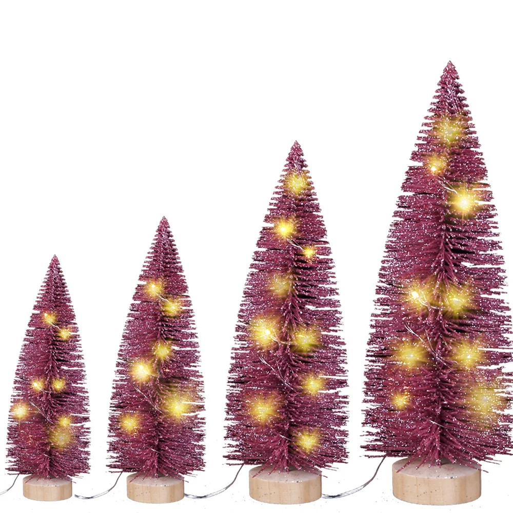 Mini Christmas Tree Pink White Little Tree With Lights Christmas Craft Gifts Exquisite Christmas Trees With Glitter Xmas Decor